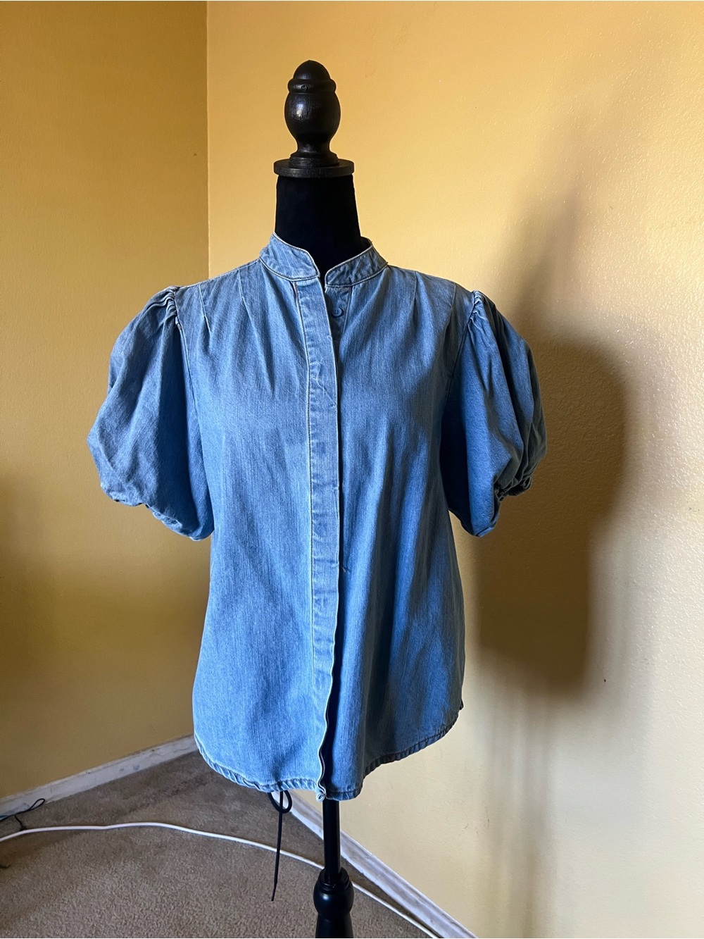Truth Light Blue Puff Sleeve Denim Blouse